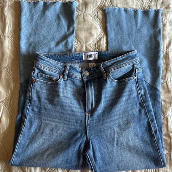 PAIGE 2-Color Collette Cropped Flare Hi Waist Flare Leg Contrasting Wash - Picture 4 of 11
